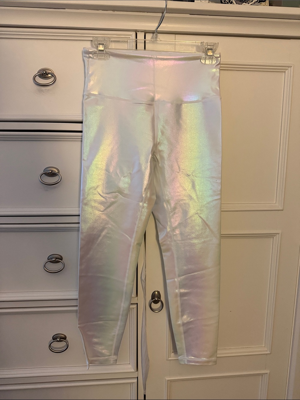 Womens Iridescent White Leggings